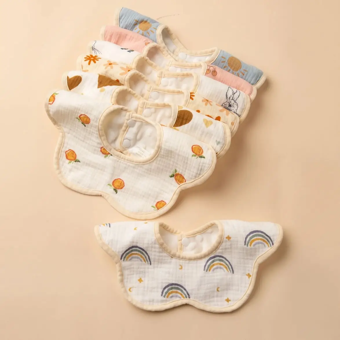 Bavoir en Crêpe de Coton Doux pour Bébé Nouveau-Né, Bavoir à Pétales de 360 Degrés, Écharpe Bandana pour Enfant, Garçon et Fille, Serviette de Salive