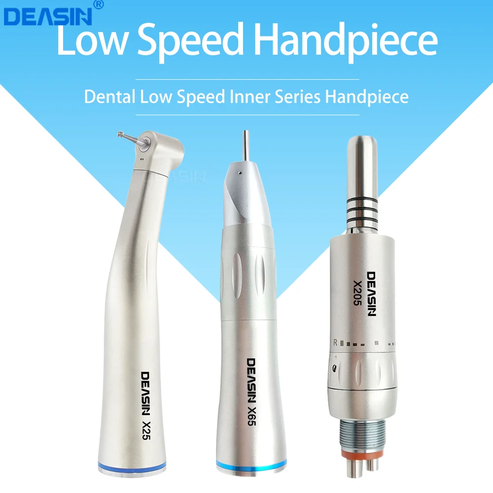 Stainless Steel Dental Low Speed Handpiece Air Turbine Handpiece Straight Contra Angle Air Motor Handpiece Inner Water Spray X25