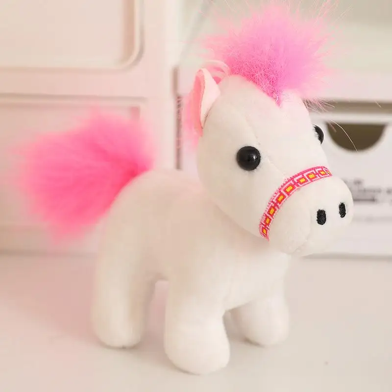 Cute Fluffy 12cm Horse Plush Toy Keychain Cartoon Soft Stuffed Doll Pendant Car Key Backpack Bag Accessories