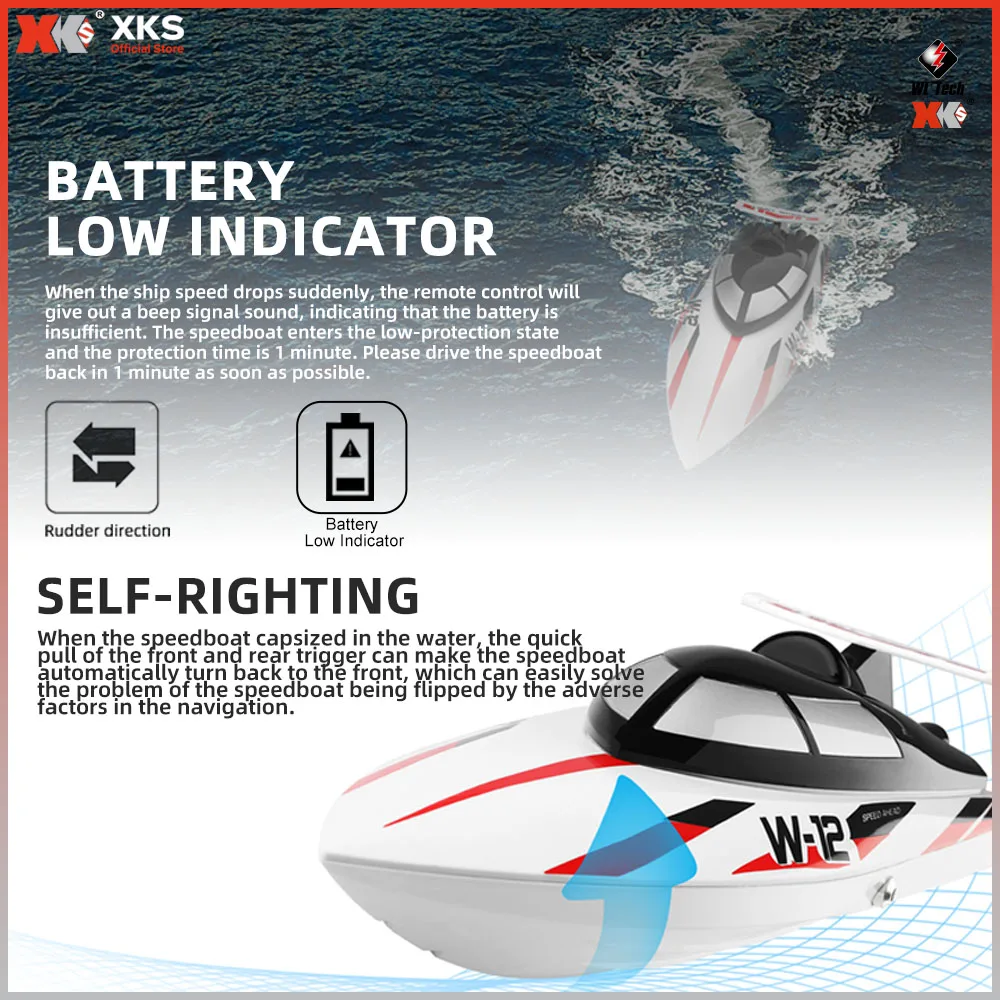 XKS Wltoys WL912 RC قارب 2.4 جيجا هرتز عالي السرعة 35 كم/ساعة مقاوم للماء لحمام السباحة والبحيرة ألعاب مائية للأطفال البالغين، عيد ميلاد مثالي/
