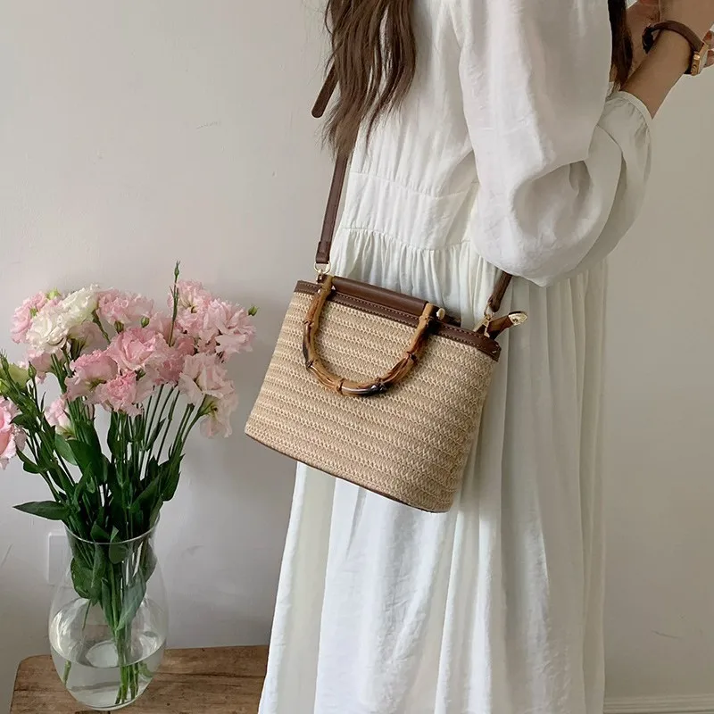 2025 Nova bolsa feminina pequena de tecido – bolsa crossbody de verão e balde portátil |   Bolsa feminina texturizada estilo único mini moda