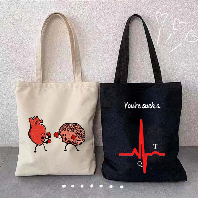 Funny Anatomy Medicine Health Heart Brain Doctor Nurse Medical Stethoscope Men Women Shoulder Canvas Totes Bag Shopping Handbags AliExpress