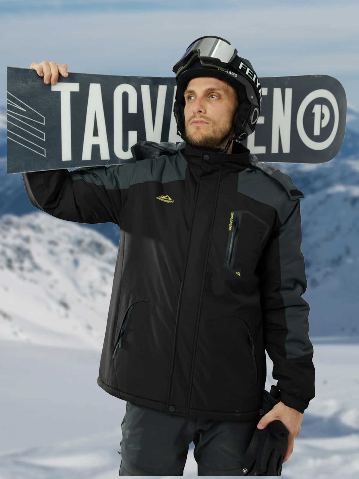 Chaqueta de esquí para hombre, chaqueta de invierno con forro cálido y capucha extraíble, chaqueta de snowboard, chaqueta impermeable para senderismo al aire libre