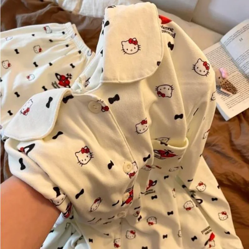 

Комплект пижам Sanrio Hello Kitty из поларфлиса для женщин: милый, теплый, очень толстый, с начесом, для дома и улицы, новинка зимы