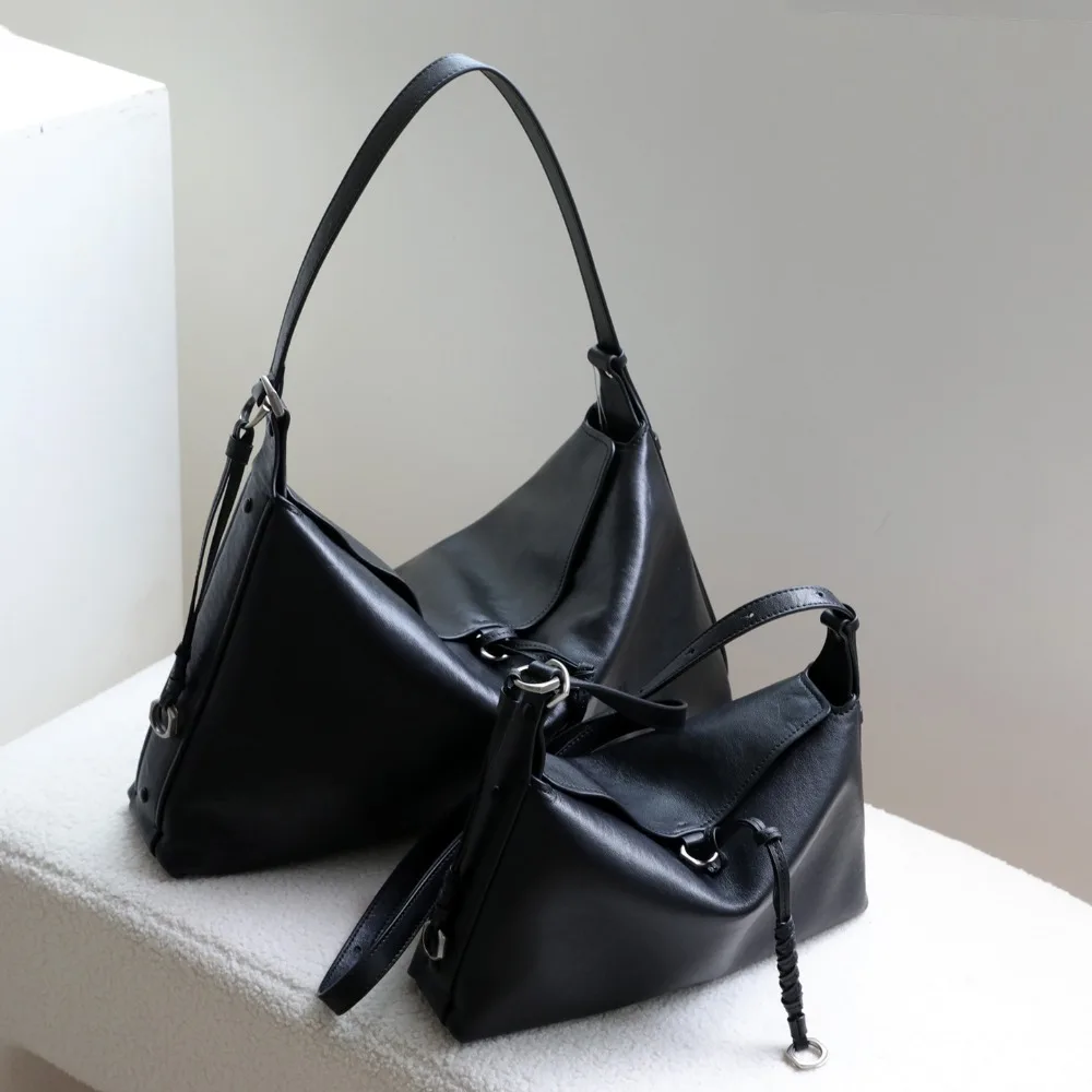 

Niche Premium Retro Vegetables Tanned First Layer Cowhide Hobo Armpit Bag Lazy Commuting Shoulder Messenger Bag Casual Versatile