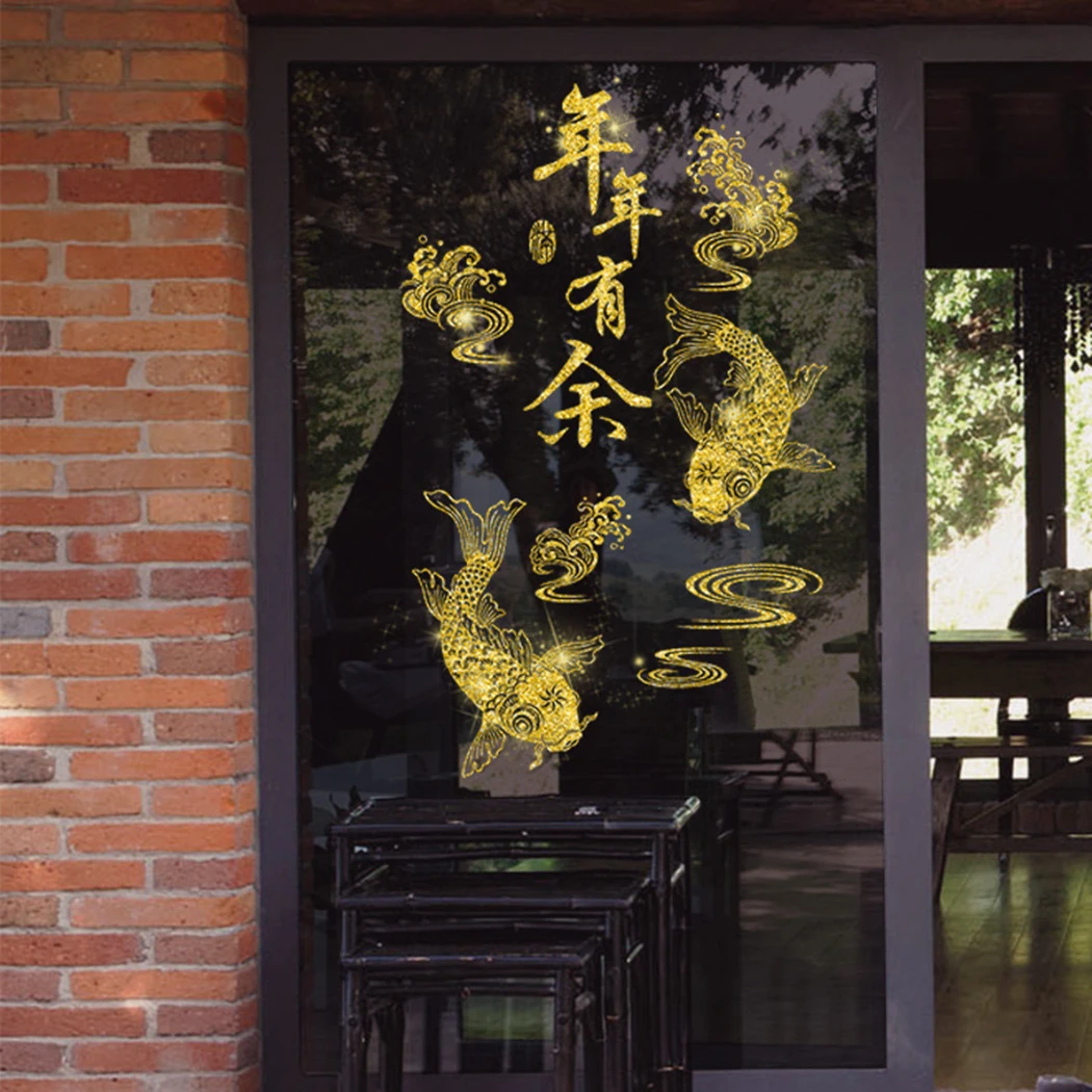 Chinese New Year Sticker CNY Spring Festival Decor 45x60cm PVC Bright Color Wall Decal For Baby Room Home Decoration Easy A
