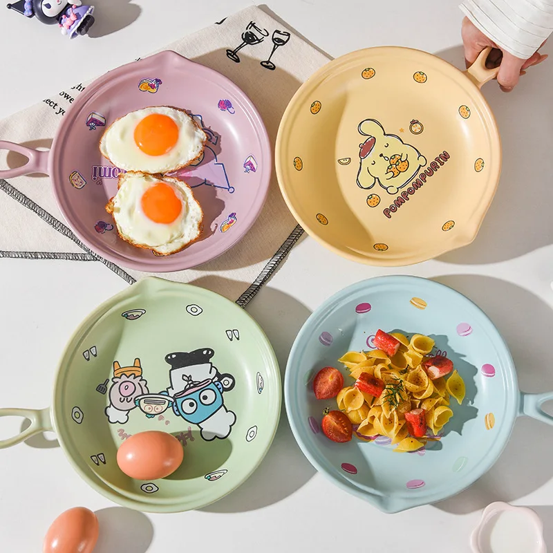 Sanrio Ceramic Fry Pan For Home Use, Hello Kitty High Beauty Vegetable Plate, Cute Cartoon, Open Flame Flat Pot Breakfast