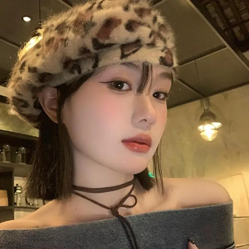 652F قبعة بيريه عصرية بطبعة الفهود، قبعة أنيقة للجنسين قابلة للتعديل #5