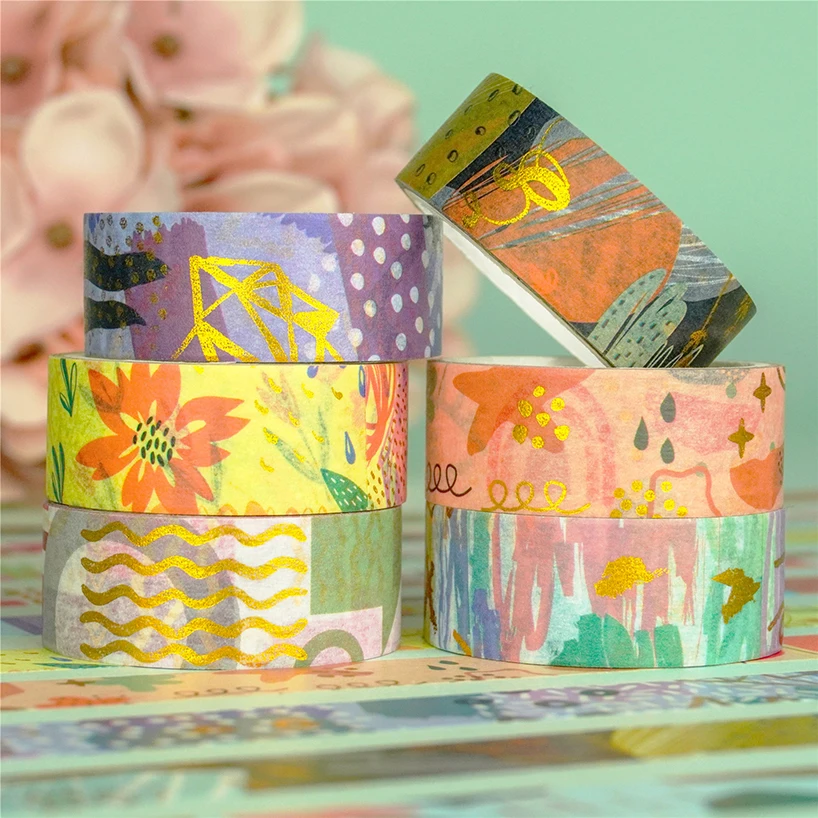 10 Rolls Gold Foil Cute Washi Tapes Scrapbooking Supplies Cinta Adhesiva Decorativa School Supplies  Stationery Masking Tape