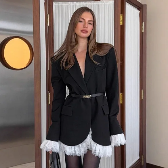 

Black Blazer Women's Autumn And Winter Temperament Workplace Loose Silhouette Small Suit High-end Women's Clothing