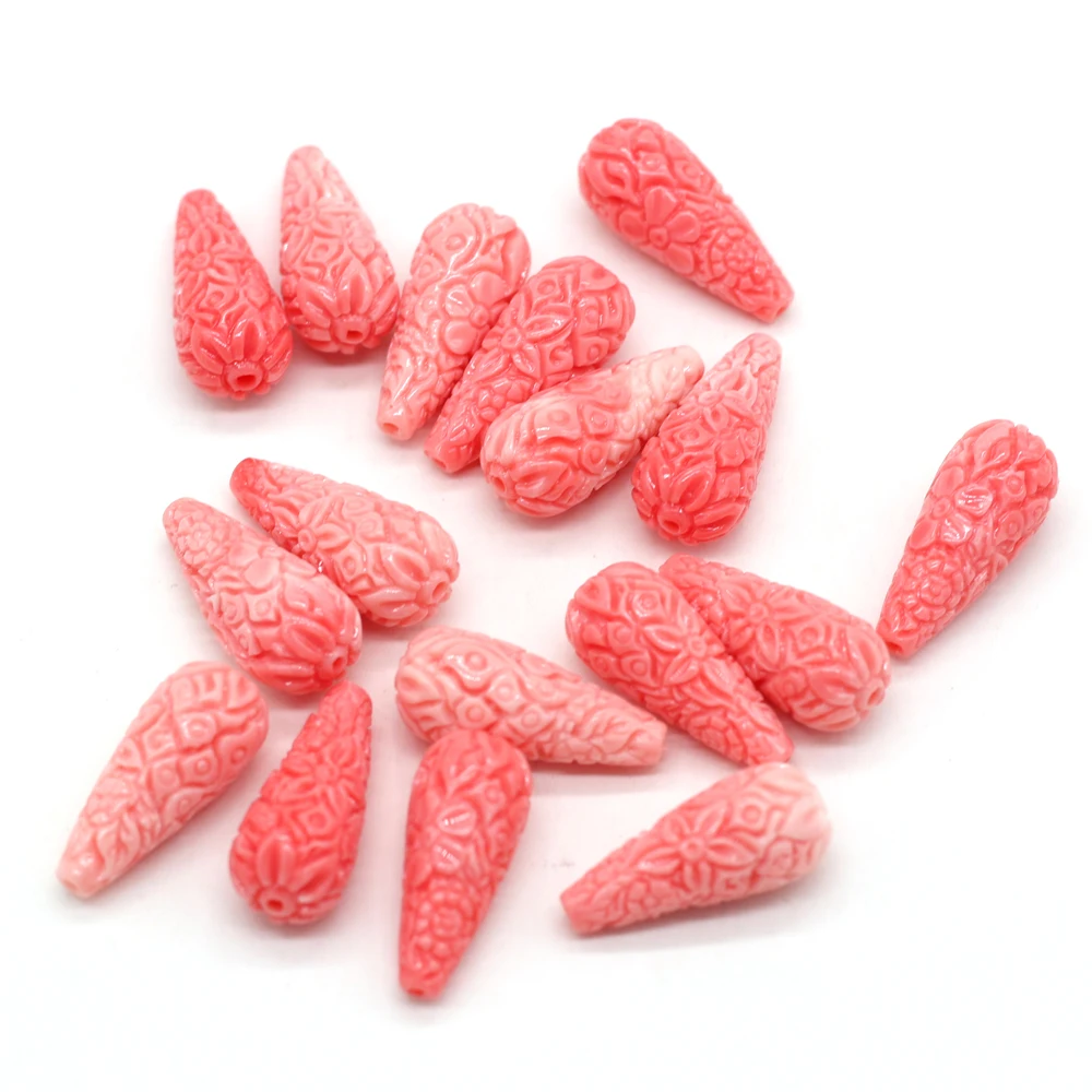 10 قطعة لكمة المرجان الخرز قطرة الماء شكل التوليف المرجان فاصل فضفاض مطرز لصنع المجوهرات ذاتية الصنع قلادة سوار 10x20mm