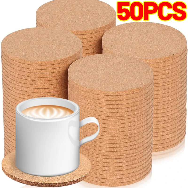 

50/1PCS Heat Insulation Cup Mat Natural Wooden Pads Non-Slip Cork Coaster Tea Coffee Mug Drinks Holder DIY Table Decor Tableware