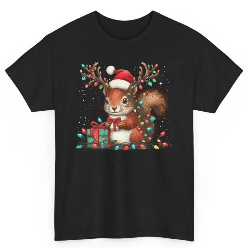

Funny Squirrel Christmas T Shirt Xmas Lights Holiday Cute Santa