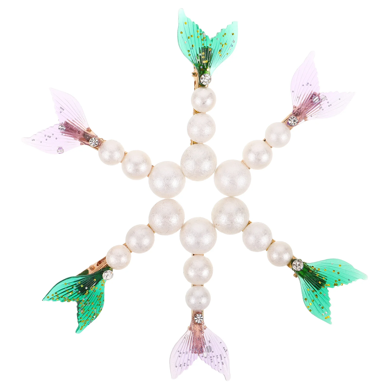 

6pcs Pearl Sea Animal Clips Tail Clips: Sparkling Rhinestone Mermaid Hair Claw For Women Girls Hair Styling Accessories