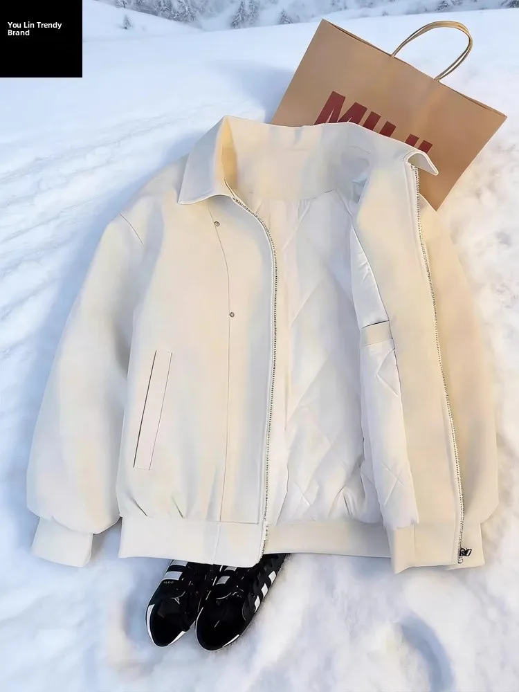 

American Sle Thiened PU Leather Jaet Men's Winter Motorcycle Flight Coat Baseball orm Cotton Clothes Youth Faion