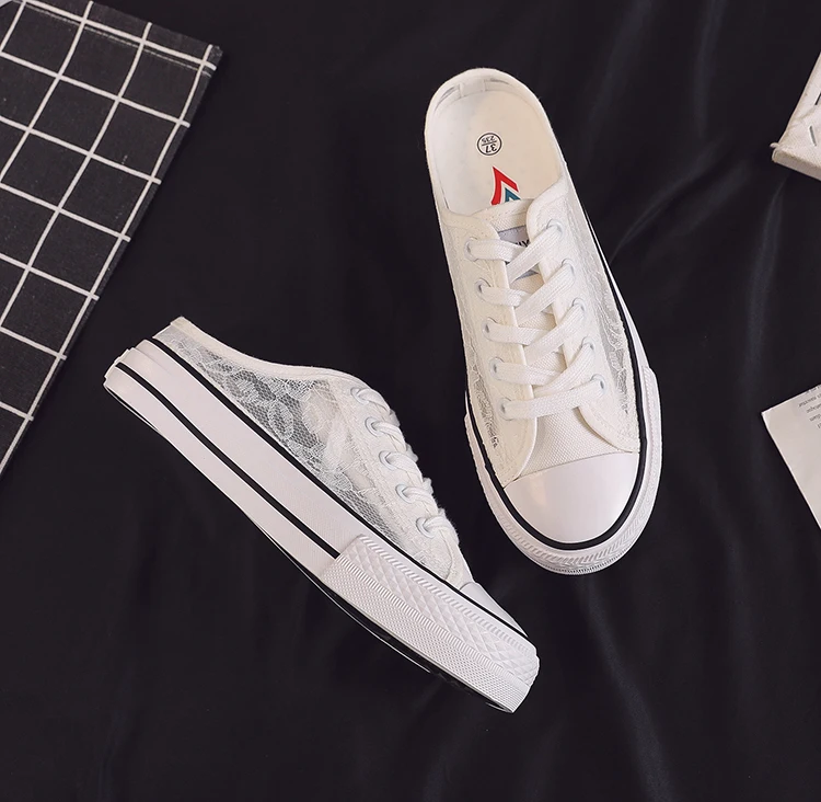 

Breathable Me Canvas oes Women's Korean Sle Lace-Up Slip-On Hollow out Design Summer New Sle round Toe Rubber Sole