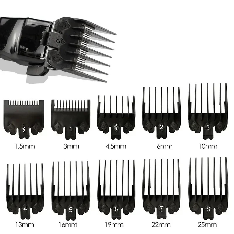 10Pcs Professional Hair Clipper Limit Guide Comb Trimmer Guards Attachment 1.5-25mm Universal Haircut Tool Clipper Limit Combs