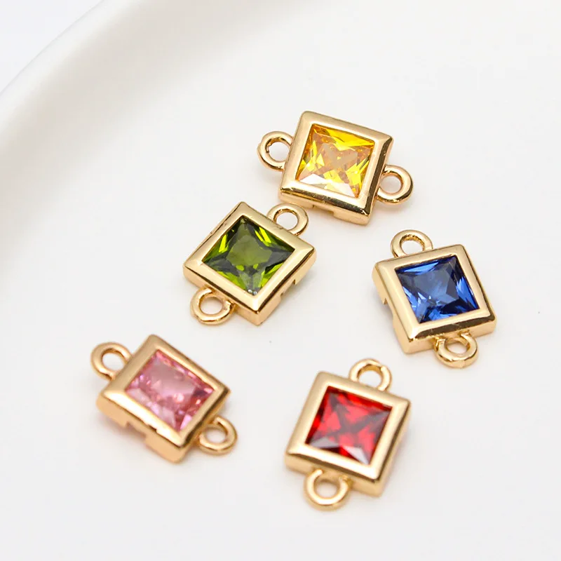 1pcs Diy Jewelry Accessories Copper Inlaid Zircon Square Geometry Double Pendant Earrings Bracelet Material Handmade Charms