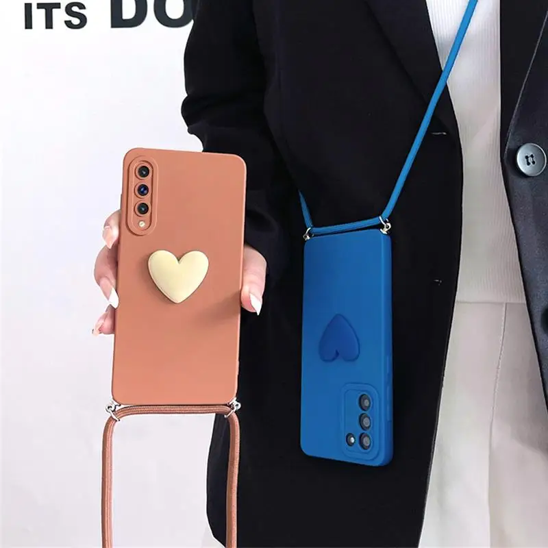 A 50 30s Crossbody Lanyard Love Heart Case For Samsung Galaxy A50 A30s A70 A20 A30 A21s A10 A02 A51 Cord Silicone Cover A04s A03