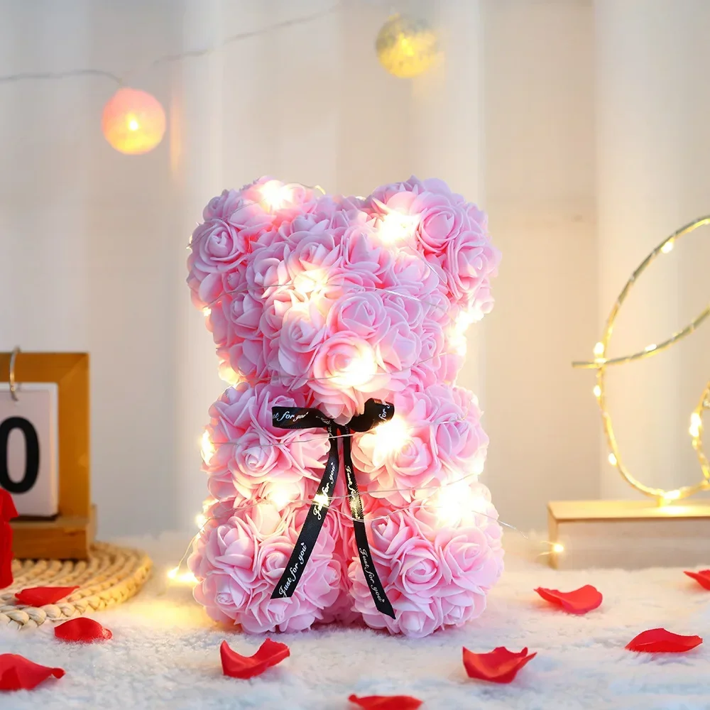 Oso de peluche rosa de doble Color, 25/40cm, corazón, flor Artificial, oso rosa para mujer, regalo de boda, cumpleaños y Navidad de San Valentín - AliExprs 15