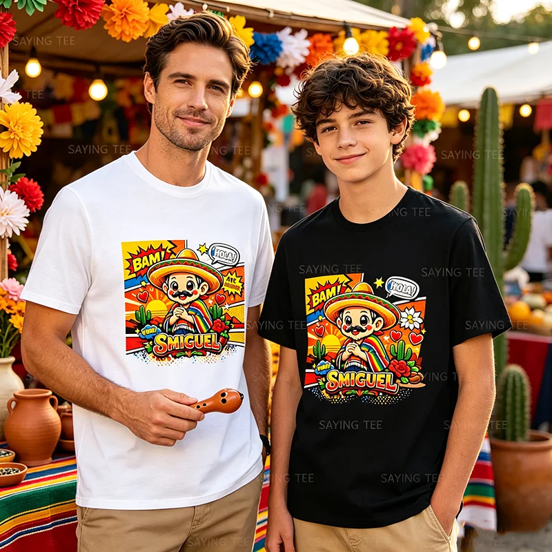 Smiguel Mexikanisches Sombrero T-Shirt Y2k Humor Lebendige Kunst Lustiges Mexikanisches Kultur-Mashup T-Shirt Niedliche Festival-Partykleidung Neuartiges Geschenk – Detail 3