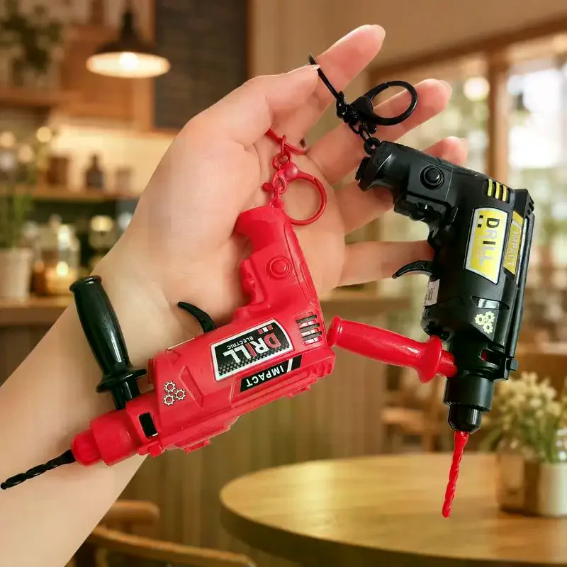 Mini Electric Drill Model Keychain Cute Stress Relief Bag Ornament for Adults Kids Hiking Camping Use