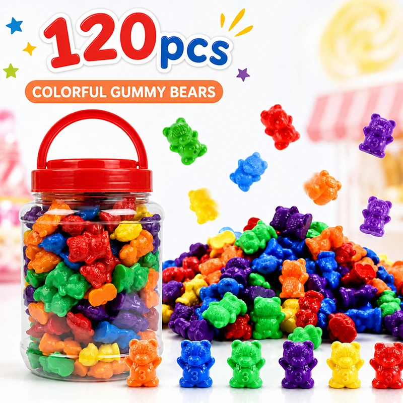 Colored Counting Sorting Bears 30-120pcs Plastic Bear Counters Learning Toys for Kids, Counting Hands‑on Math Manipulatives Gift