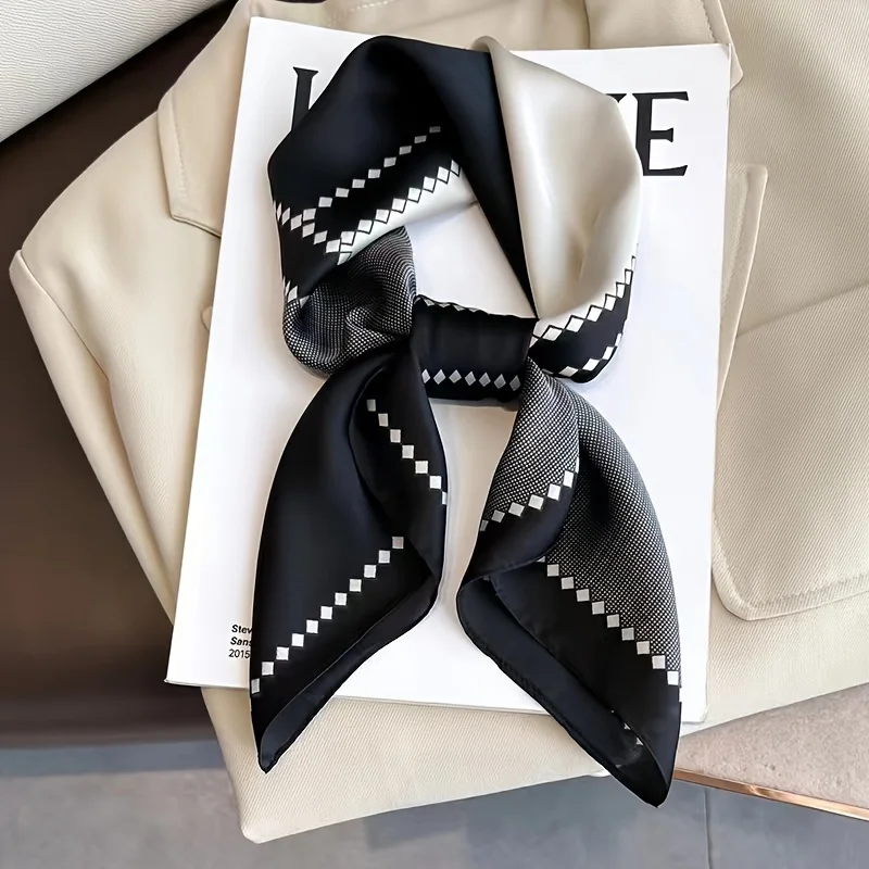 Black White Block Square Scarf Elegant Women's Professional Decorative Small Neck Scarf Casual Silky Sunscreen Thin Headscarf