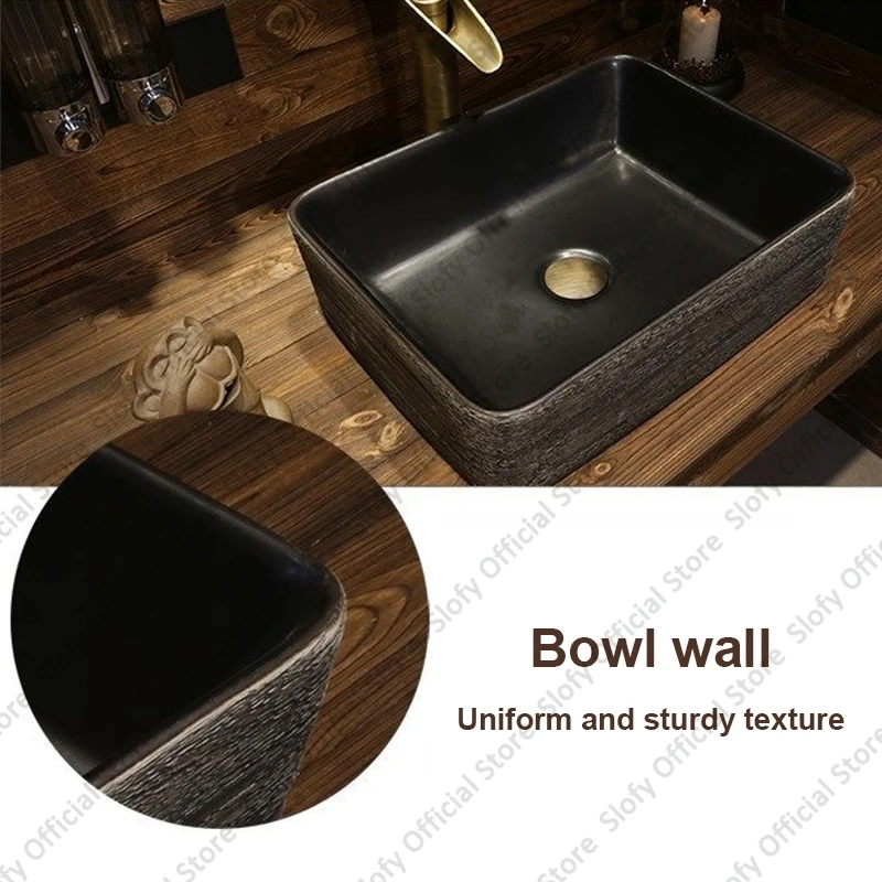 Square Classical Artistic Ceramic Sinks Bowl  Vintage Simplicity Countertop Washbasin High-quality Hotel Household Bathroom Sink