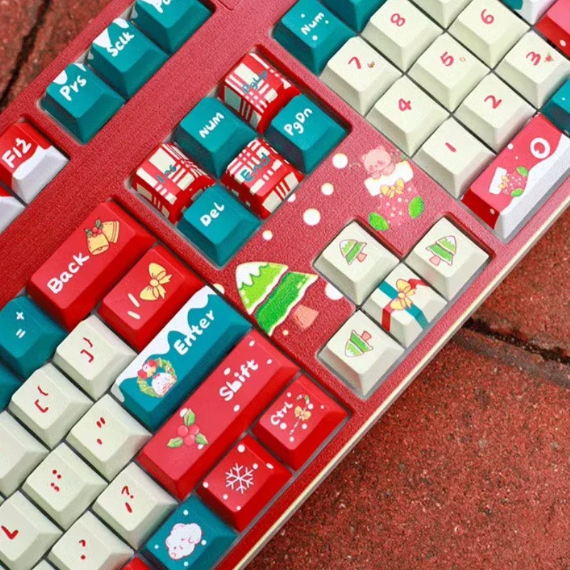 Cute Christmas Snow Theme Keycaps 108/128 Keys cherry/moa/oem/xda/soa Profile Custom PBT Key Caps for Mechanical Keyboard Gifts