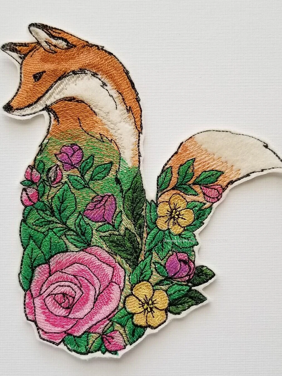 Custom Floral Fox Embroidery Patches Designs Animal Patches Appliques for Garment Coat Sweashirts  Bags Big Size Cartoon Pretty