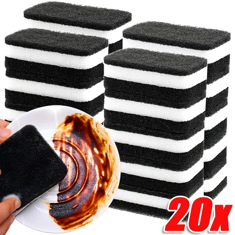 Kitchen Magic Scrub Cleaning Sponges Double-Sided Highly Absorbent Pot Rust Stain Dishwashing Sponge Black White Scouring Pads