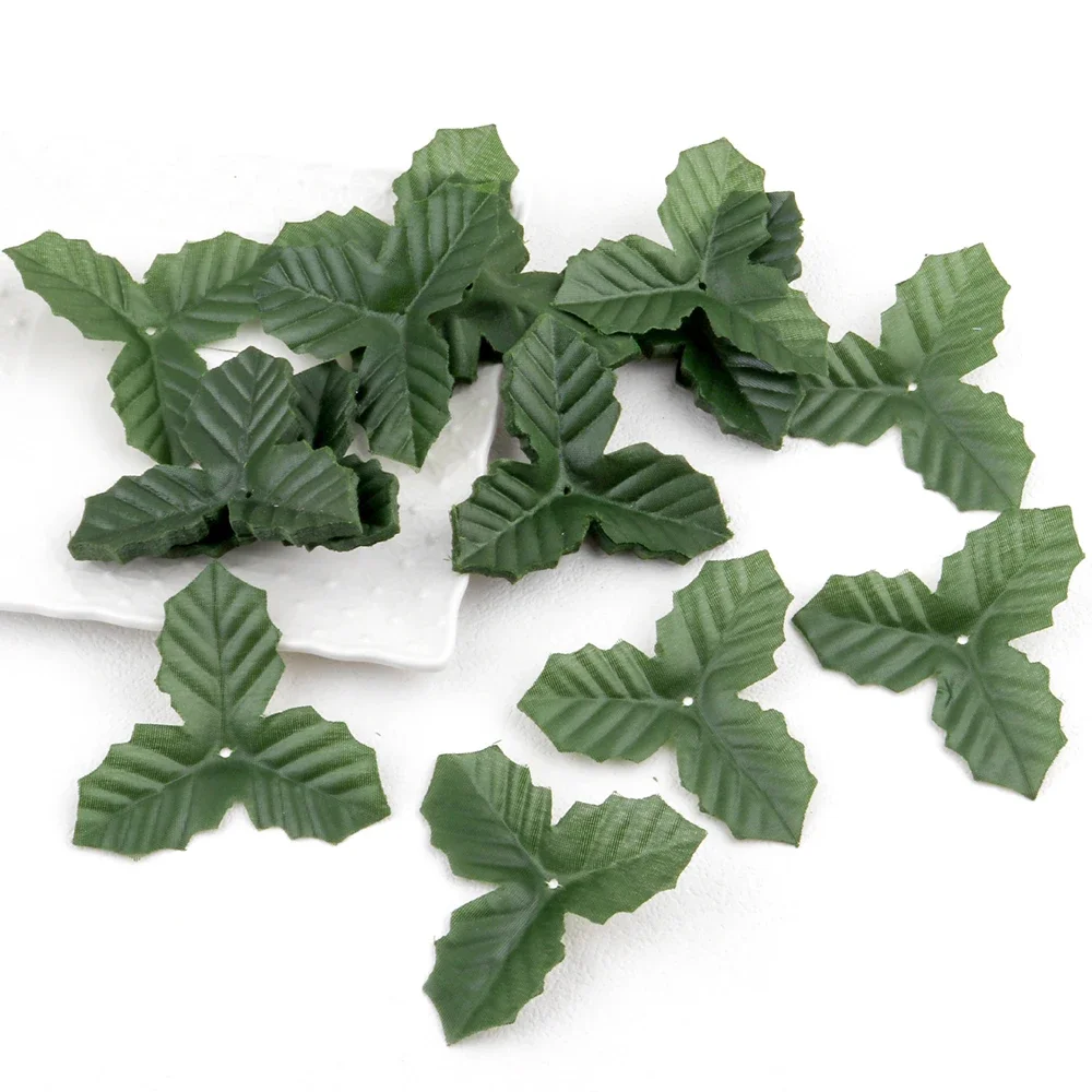 100pcs Artificial Holly Leaf Flowers Leaves Plants Green Leaf Diy Christmas Bouquets Wreath Home Wedding Party Craft Art Decor