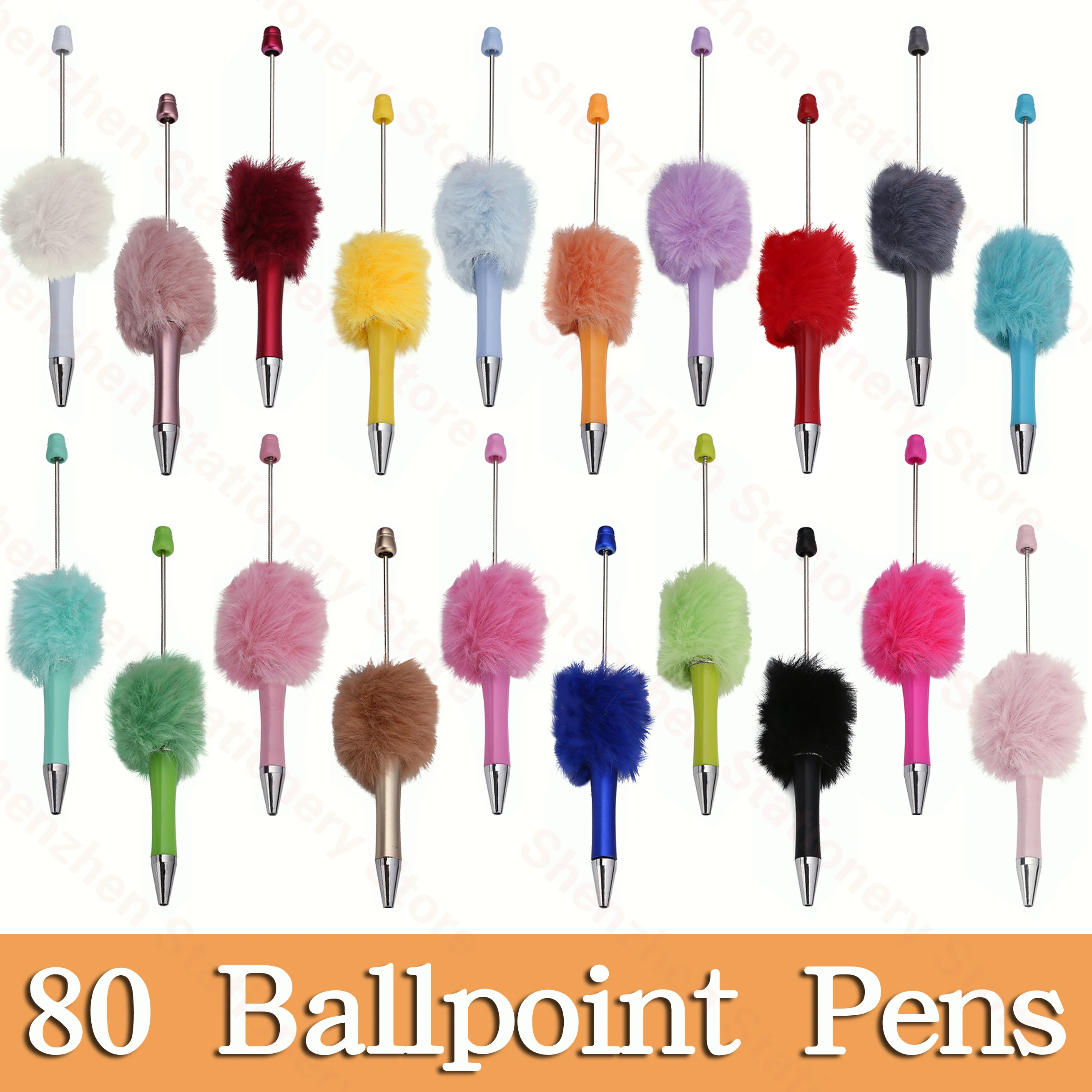 

80Pcs Plush Bead Pen Creative DIY Plush Beaded Ballpoint Pens Beadable Pen Cute Style Plush Cute Stationery Office Accessories