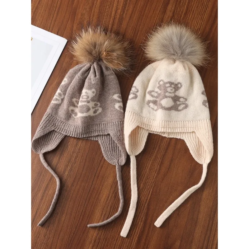 

100% Pure Wool Knitted Beanie Soft Fashion Warm Winter Cap with Cute Cartoon Pompom for Women & Men Ear Protection Ski Skullcap