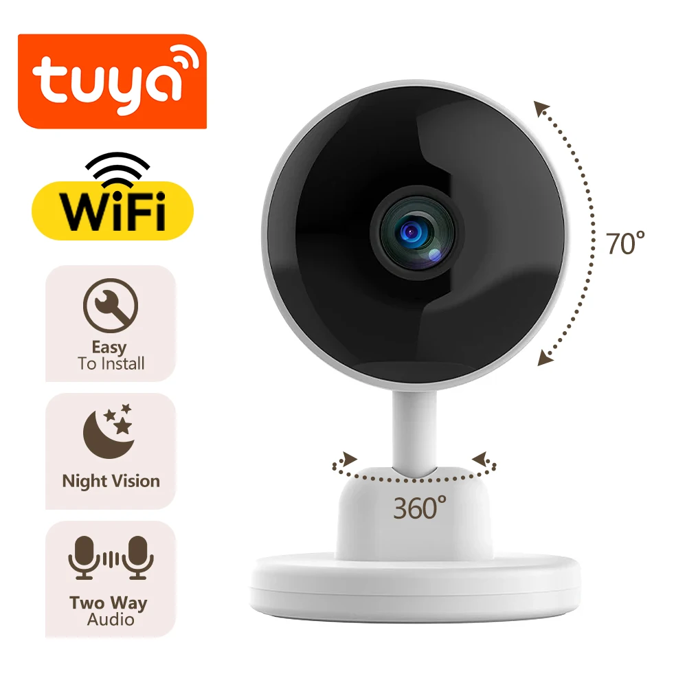 

Умная Wi-Fi камера безопасности Tuya для умного дома, с оповещением приложения в режиме реального времени, двухстороннее аудио, с отслеживанием движения для детей и домашних животных