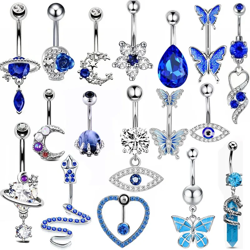 

1PCS Royal Blue Belly Button Rings 14G Planet Navel Piercing Barbell Jewelry Heart Belly Rings Cute Body Piercing Ombligo Mujer