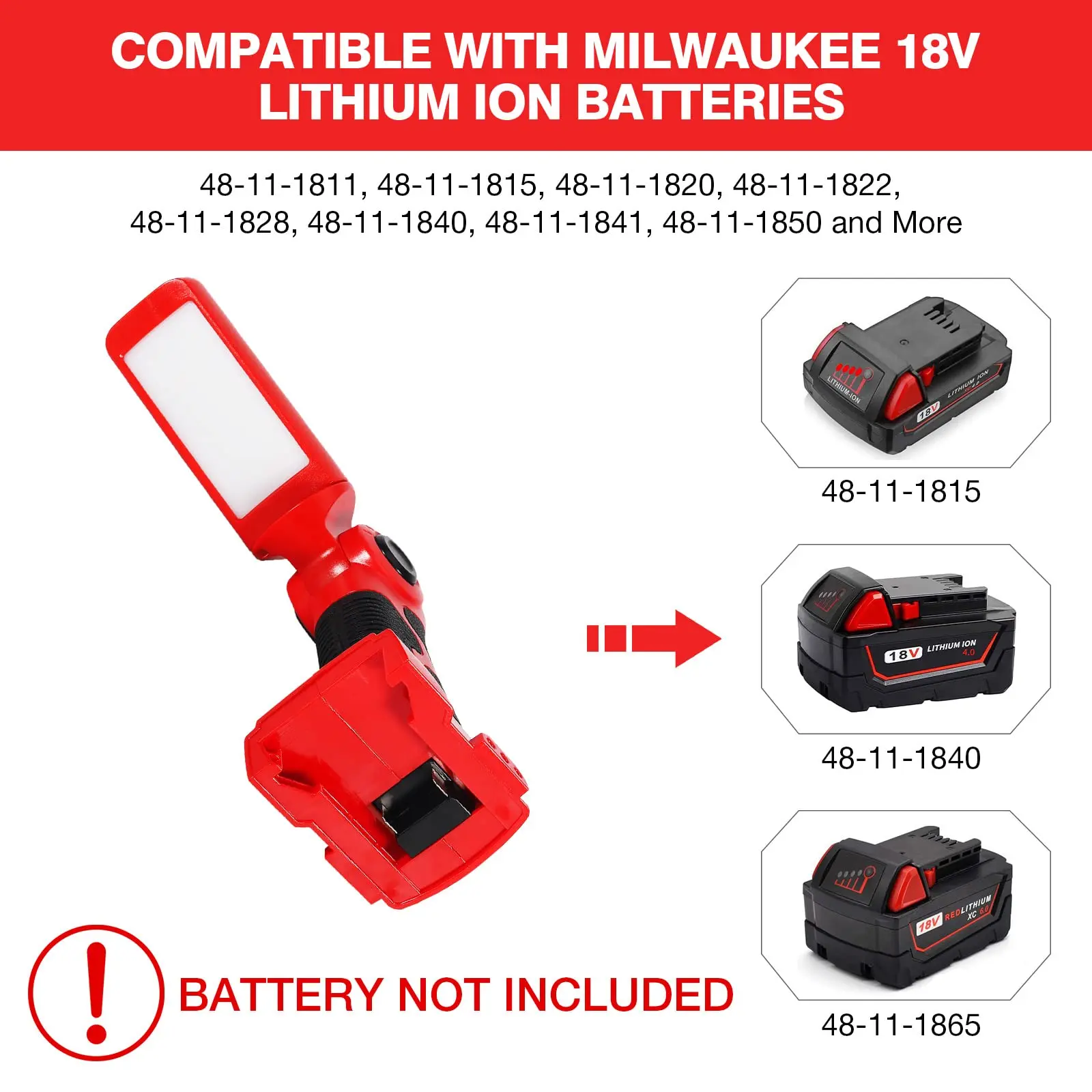 LED Work Light Torch for Milwaukee M&18 18v Battery 12W 1000LM Flashlight with USB-A Charging Port Portable Outdoor Indoor Light