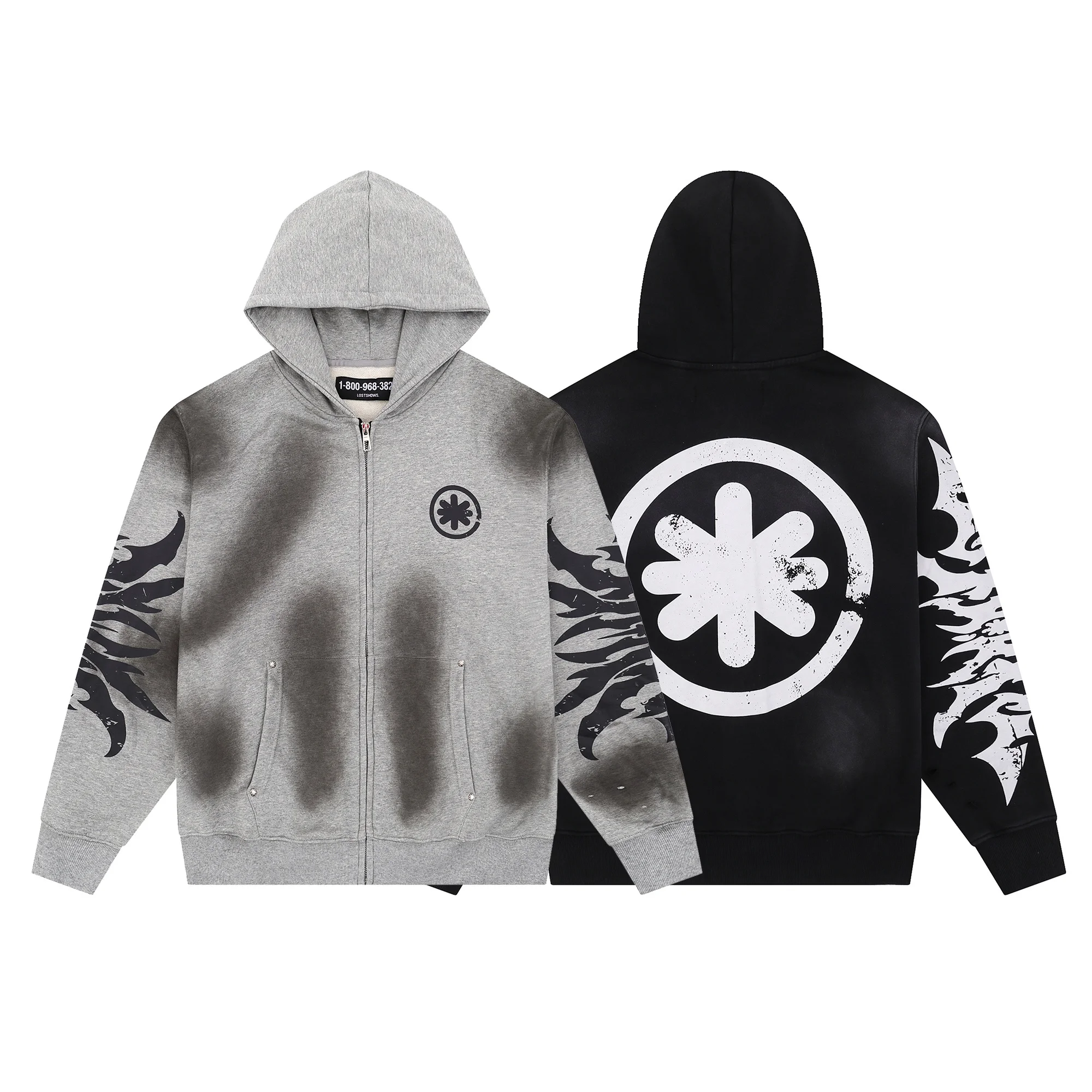 

Винтажная толстовка на молнии с принтом в стиле американского хип-хопа, уличный стиль, чистый хлопок, для мужчин и женщин