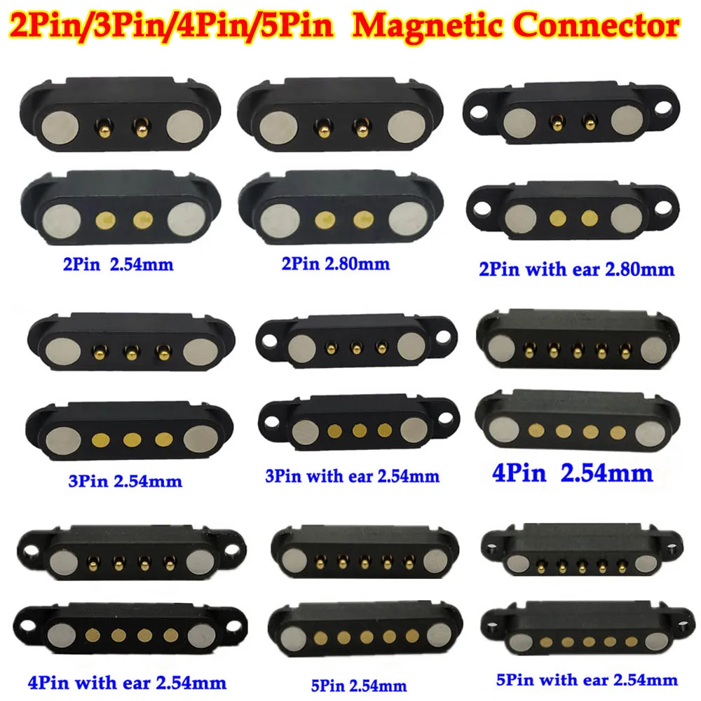 1 zestaw 2A DC magnetyczny złącze szpilkowe 2Pin 3Pin 4Pin 5Pin Pogopin męski rozstaw 2.5/2.80mm sprężynowe gniazdo zasilania prądu stałego