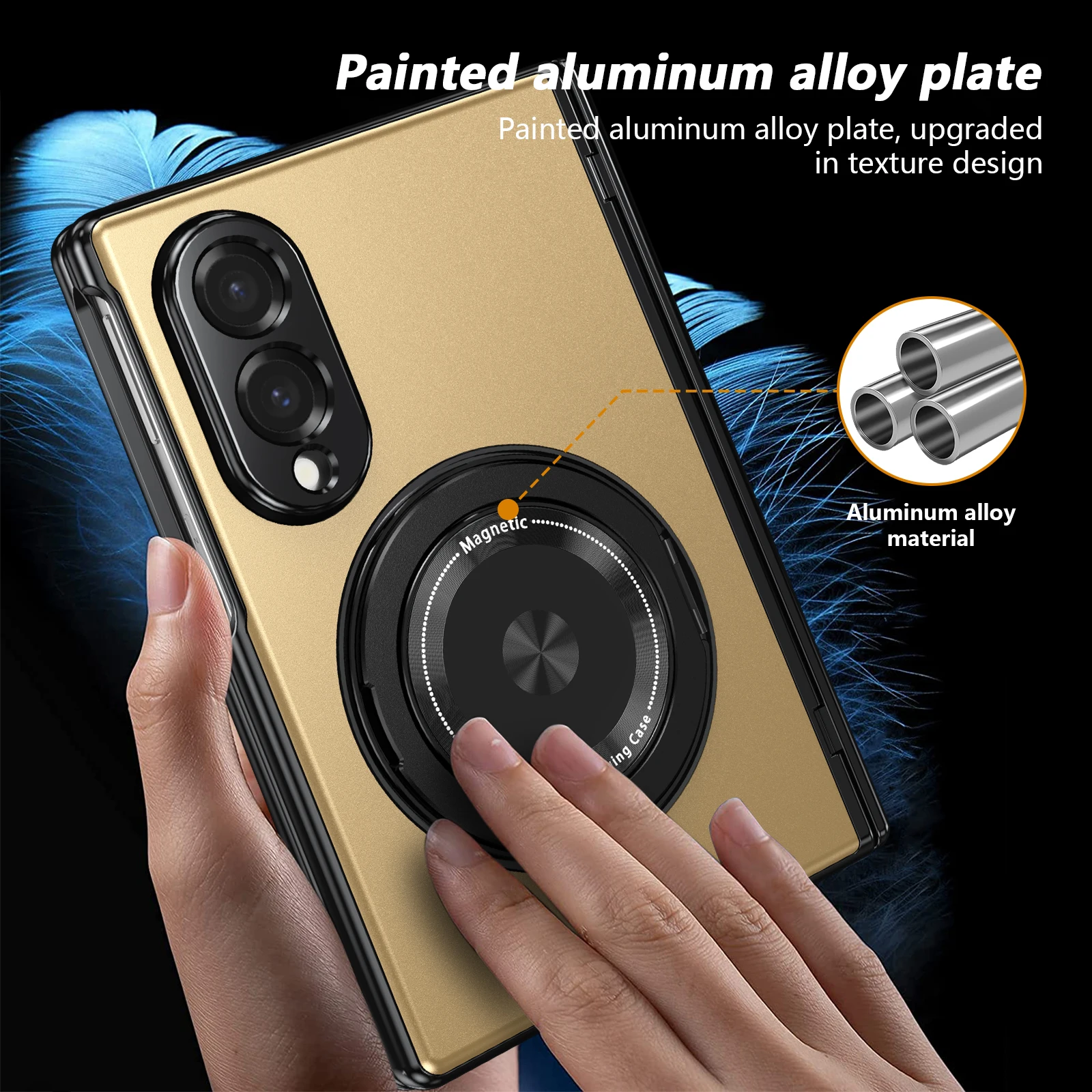 360° Magnetic Rotating Ring Tempered Glass Front Film with Electroplated Metal Paint for Samsung Galaxy Z Fold 8 / 8 Ultra