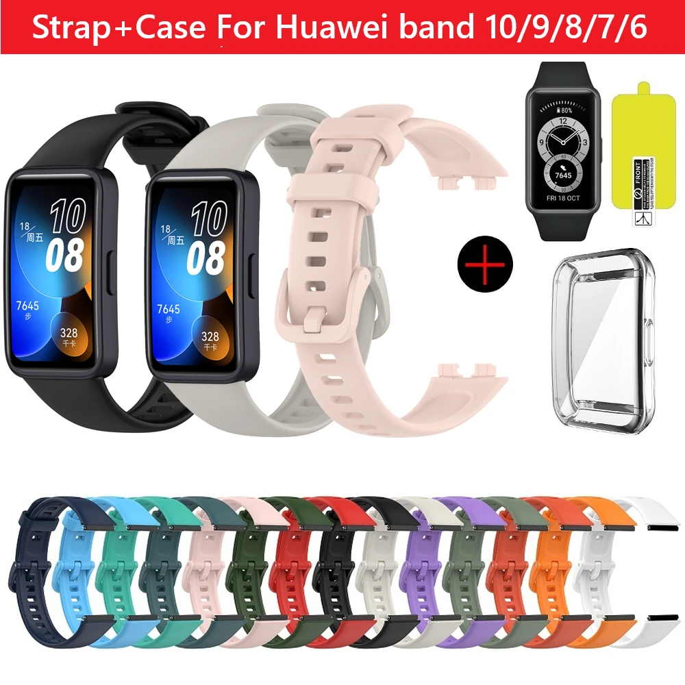 Correa de silicona para Huawei band 10, 9, 8, 7, pulsera deportiva suave resistente al agua, pulsera de repuesto para reloj inteligente