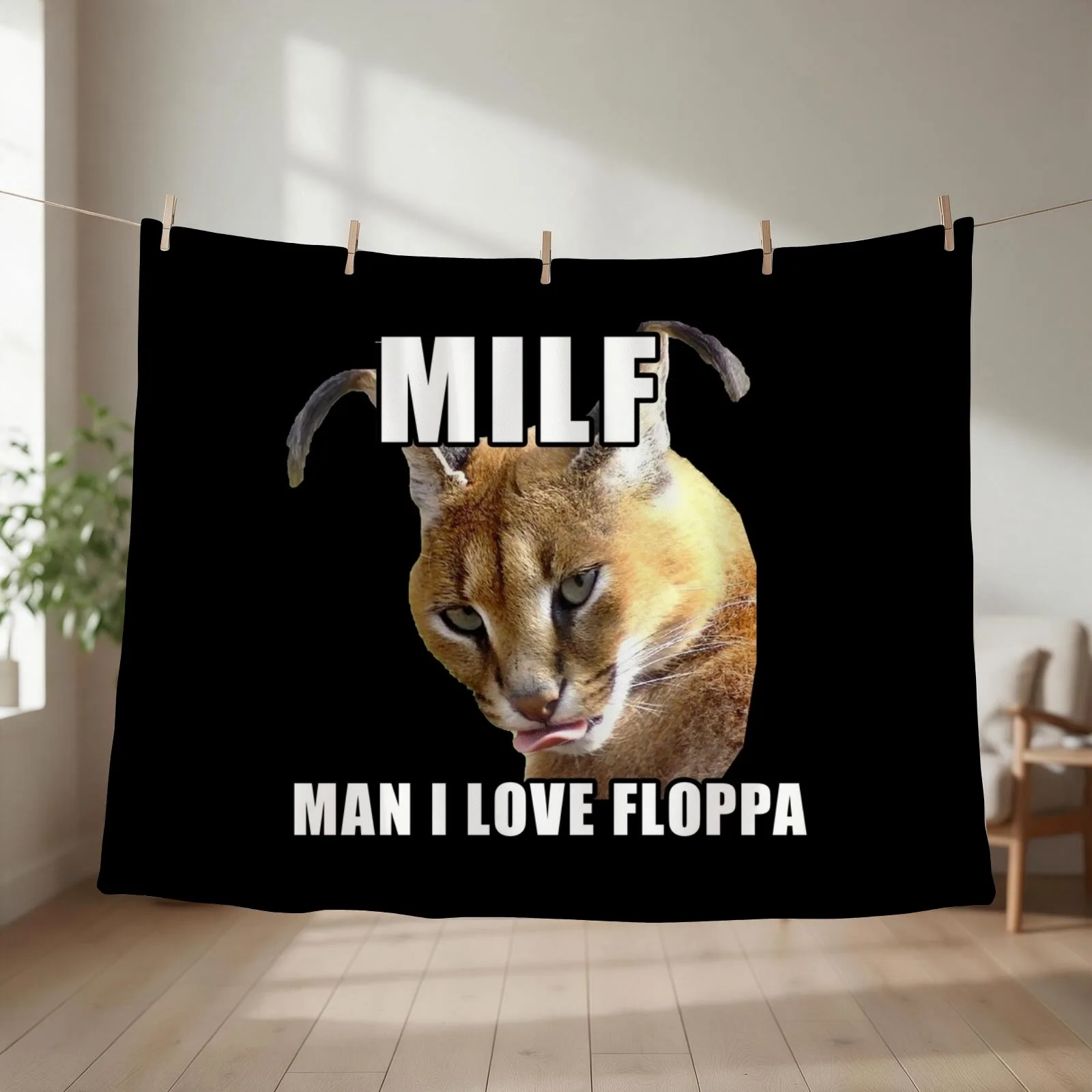 New Man I love big floppa meme Big floppa baby caracal Throw Blanket couch cozy soft plush fuzzy picnic outdoor blanket