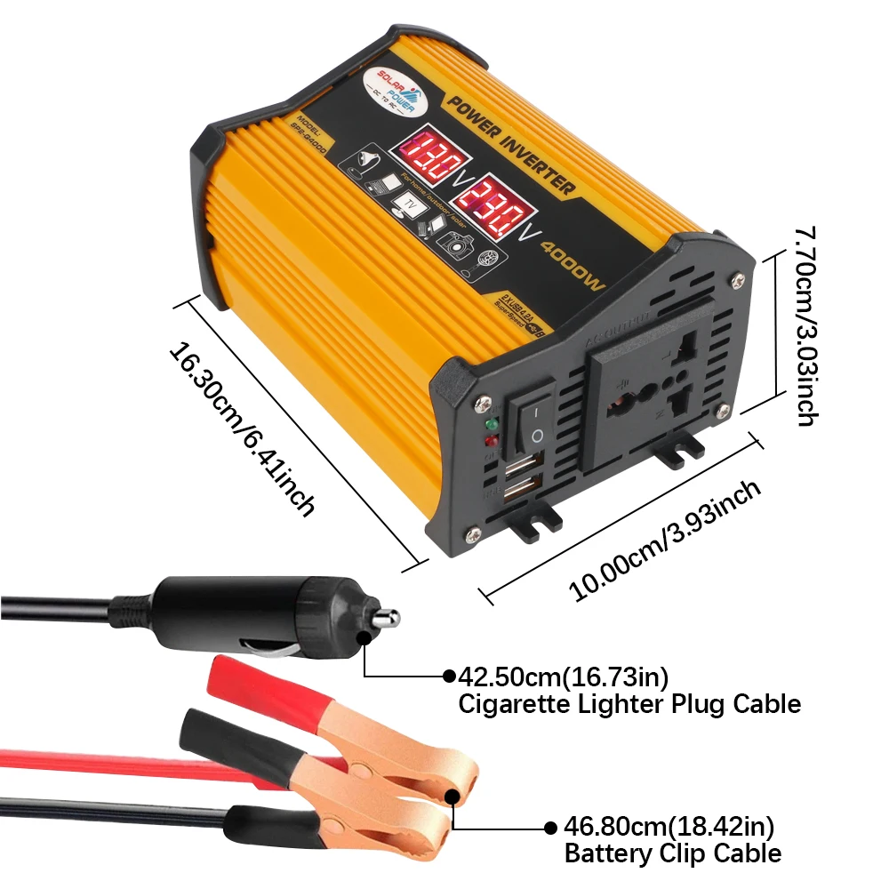 12v 220v Voltage Converter Adapter Inverter Universal 4000W Car Inverter LED Digital Power Inverter Portable