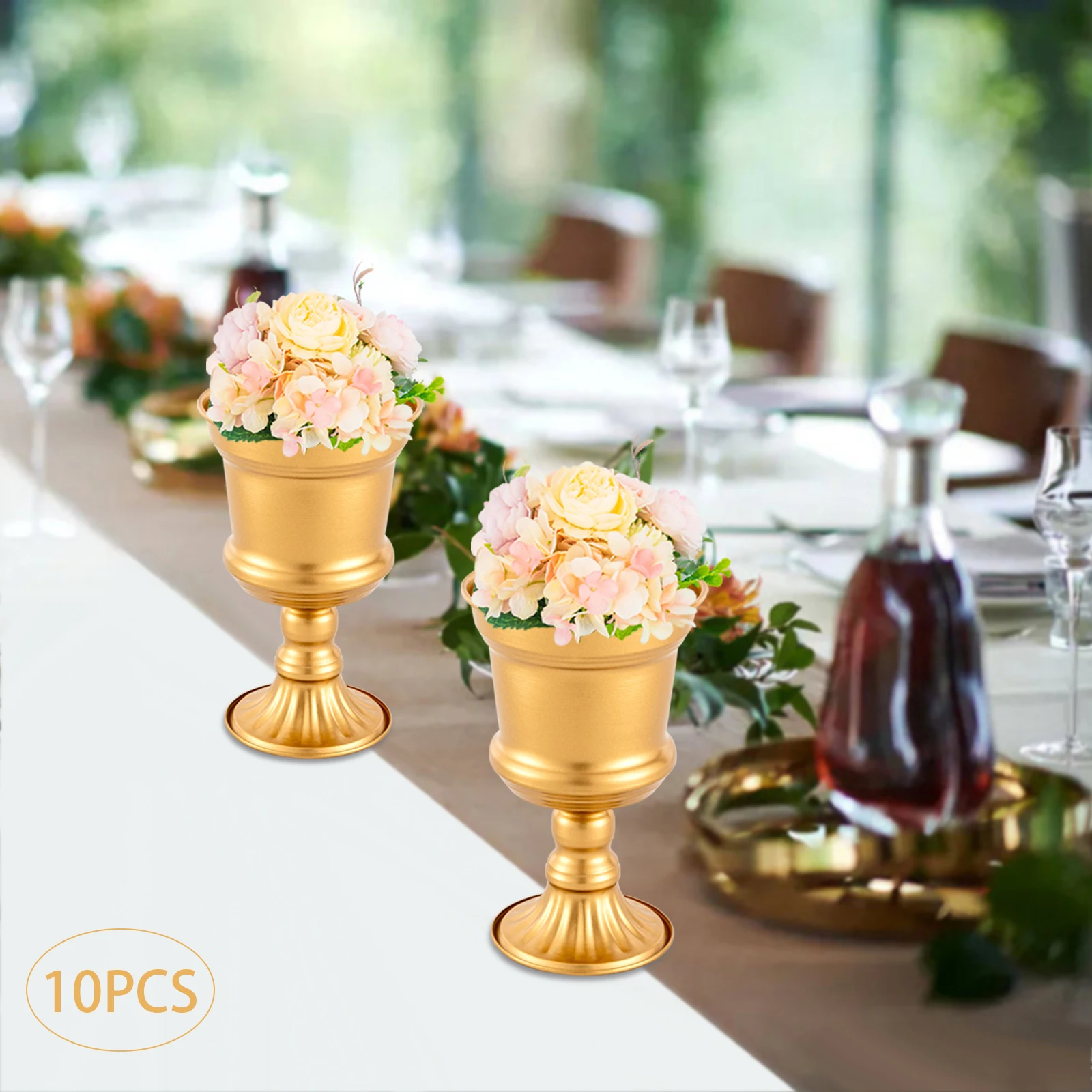 

7.9in Gold Planter Vase Metal Flower Pot Floral Holder Wedding Table Centerpiece Vase for Artificial/Real Flower Small Trumpet