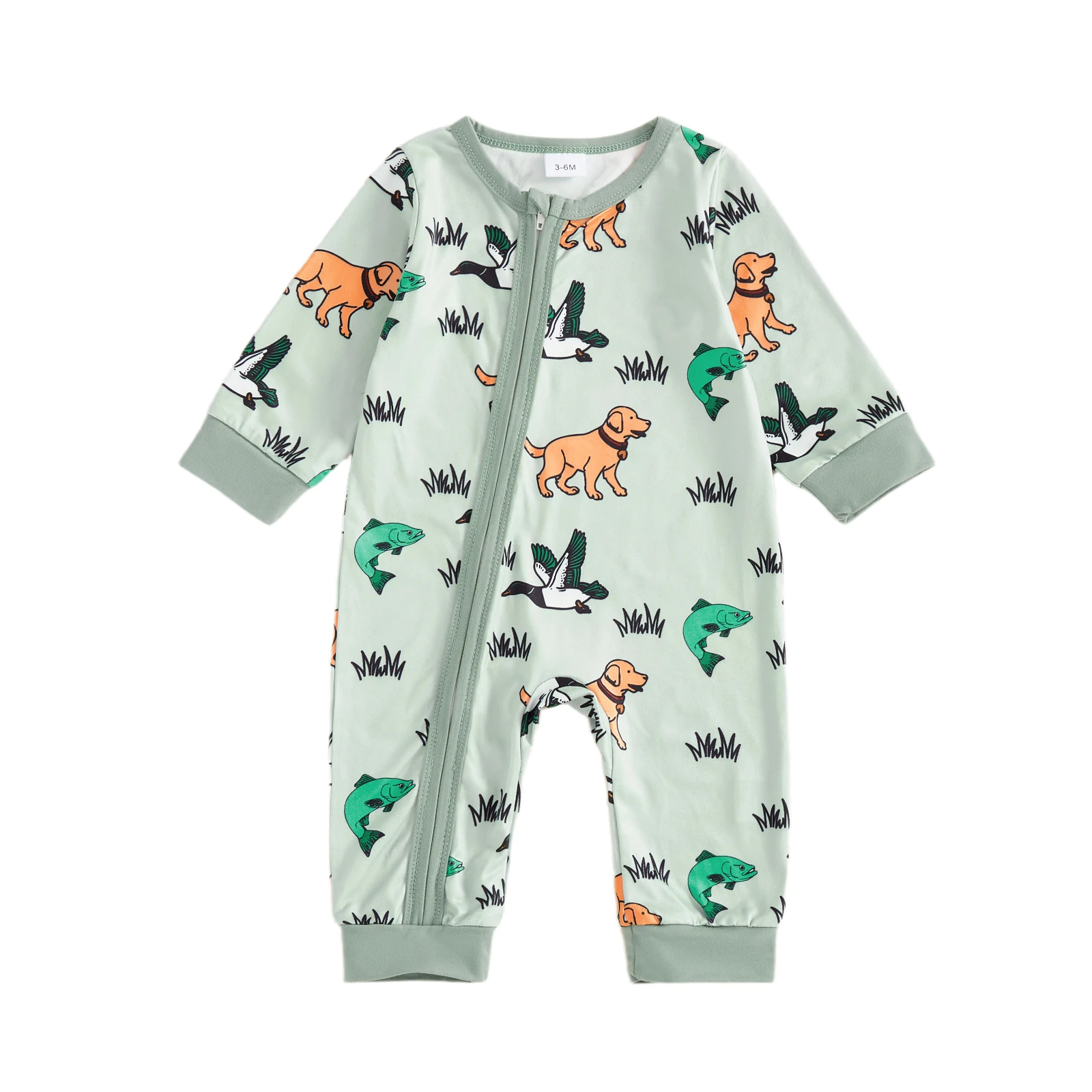 

Infant Romper Cozy Long Sleeve Round Neck Cartoon Print Zip Up Jumpsuit Footless Toddler Outfit Cute Animal Pattern