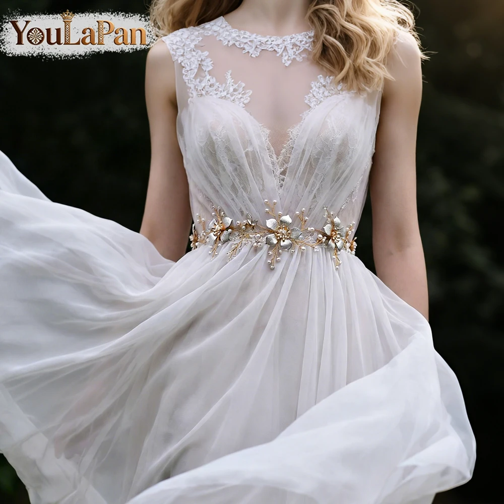 

YouLaPan Golden Color Alloy Flower Bride Belt Elegant Rhinestone Wedding Dress Sash Women Dinning Party Belt Accessories SH357