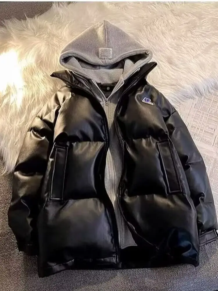 

Корейский Sle, мужская теплая хлопковая куртка из искусственной кожи с капюшоном, зимняя верхняя одежда, молодежное морозостойкое пальто