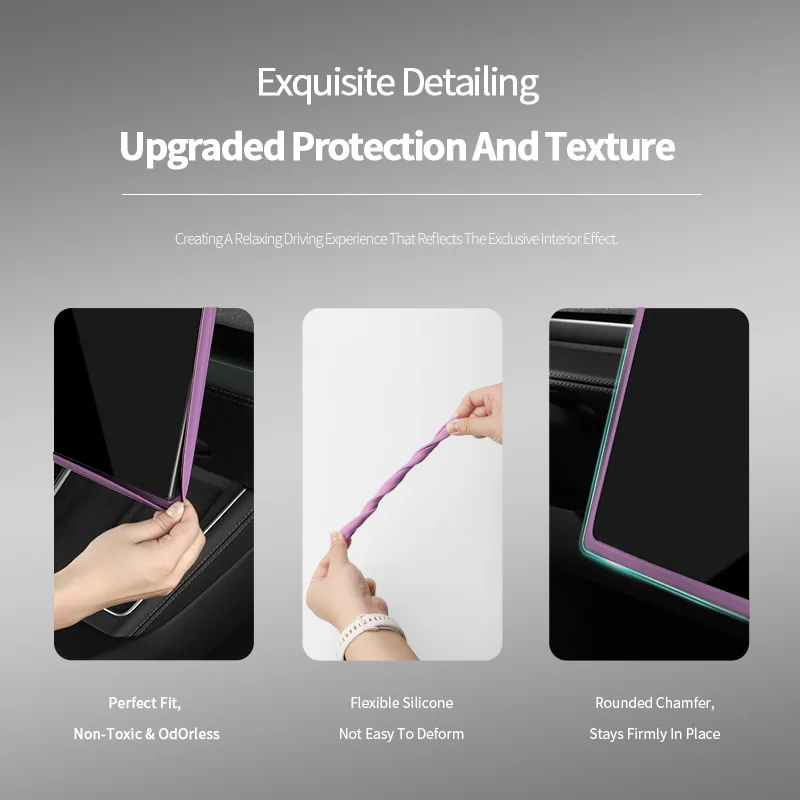 For Tesla Model 3 (24‑) Model Y/YL (25‑) Silicone Screen Protector FrameEdge Anti‑Scratch Protective Cover Interior Accessories