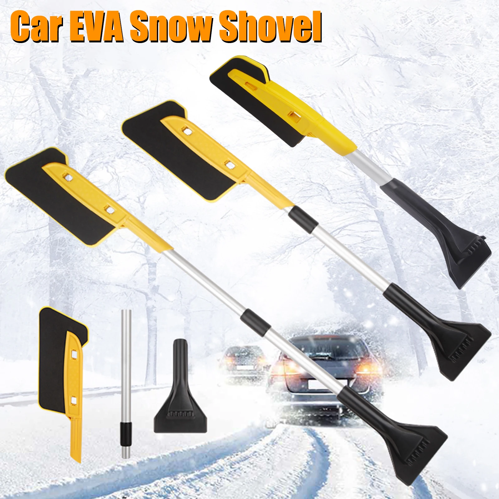 Car EVA Snow Shovel Multifunctional Snow Shovel Long Rod Deicing Ice Sweep Tool Snow Removal Brush For Winter Car Accessories